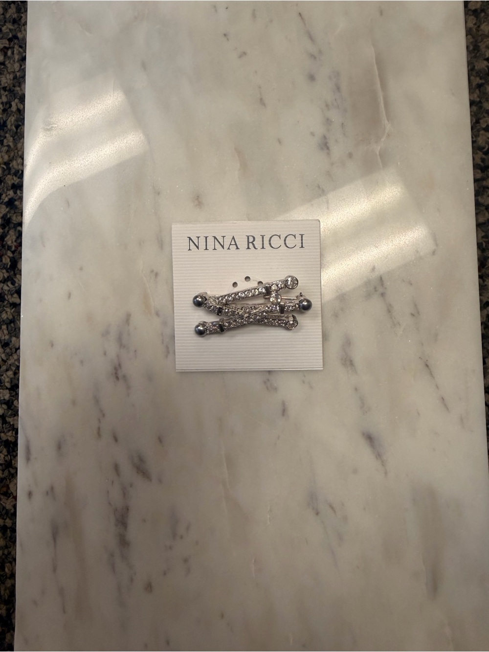 Nina Ricci Silver-Tone Crystal & Dark Gray Pearl Sculptural Brooch - Picture 3 of 3